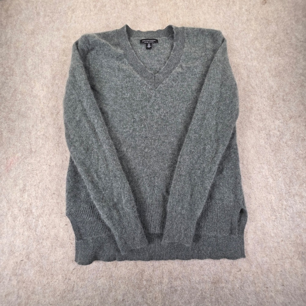 Saks Fifth Avenue Gray 100% Cashmere V-Neck Sweater Womens Medium H732